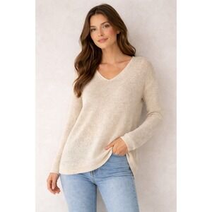 Vince Knit Sweater Women Sz S Beige Lightweight Roll Neck Hem Lagenlook